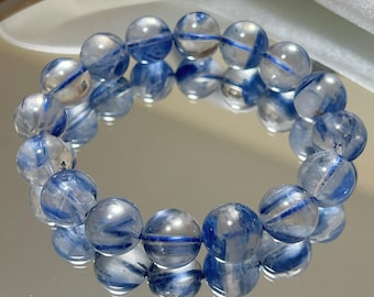 Natural Kyanite Bracelet 12mm | Feather Blue Kyanite Crystal Beads | High Vibration Healing Bracelet | Calming Energy Jewelry Gift