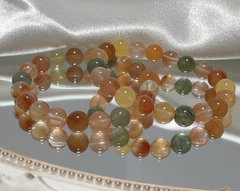 Natural Multi-Color Hair Rutilated Quartz Bracelet 10mm | Ice Clear Colorful Rutile Crystal Healing Bracelet Gift for Her