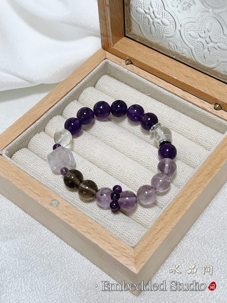 Natural Amethyst Bracelet 10mm | Purple Crystal Beads | Healing Stone Jewelry, Spiritual Gemstone Gift for Her/Him image 5