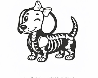 Niedliche Skelett Dackel Hund SVG, lustige Dackel Hund PNG, Halloween Welpe Cricut Datei, Cartoon Haustier Skelett Vektor-Design