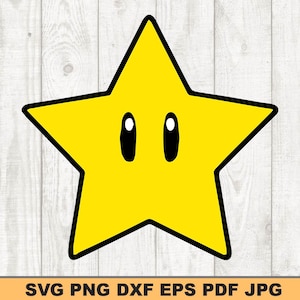 May include: A yellow star with two black eyes. The star is outlined in black.