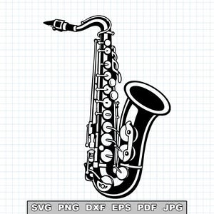 Fichier SVG de saxophone, fichier de découpe d'instrument de jazz, SVG de musicien, clipart de saxophone, SVG de musique de groupe, fichier de découpe Cricut, PNG DXF EPS