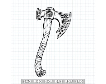 Viking strijdbijl SVG, Noorse bijl snijbestand, Keltisch bijlontwerp, Noordse krijger SVG, middeleeuwse bijl digitale download
