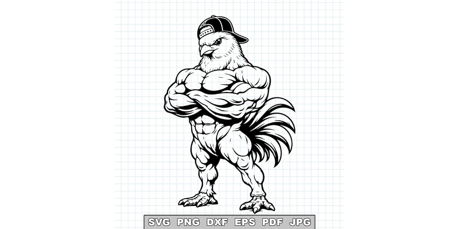 Rooster Bodybuilder Muscle Rooster SVG Funny Chicken Bodybuilder Design Farm Animal Clipart ...