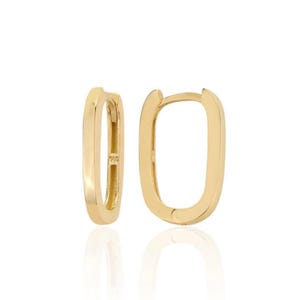 Chunky Quadrat Creolen, 14K Solid Gold Chunky Quadrat Hoop, Dicke Oval Huggie Creolen, Quadrat Huggie, Minimalistisches Gold