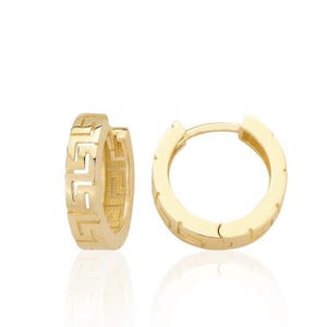 Griekse sleuteloorbellen, 14K massief gouden Griekse sleuteloorbellen, massief gouden oorringen, Griekse sleuteloorbellen, sierlijke oorstekers, Griekse sieraden