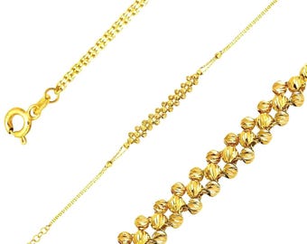 14k Solid Yellow Gold Dorika Bead Bracelet, Minimalist Daily Jewelry, Adjustable 6.5-8"