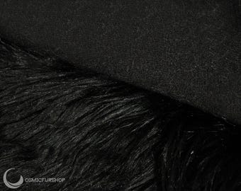 Black Long Pile Faux Fake Fur - Noir Black