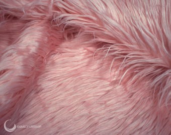 Soft Pink Long Pile Faux Fake Fur - Rose Pink