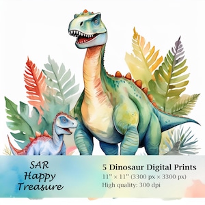 Watercolor Dinosaur Art Print, Digital Download for Kids Room Décor, Instant Download Dino Art, Nursery Décor, Dinosaur-Themed Kids Decor