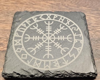 Aegishjalmr slate coaster | Œgishiálmr | Ægishjálmr | Helm of Awe | Viking | Nordic | Rune | Protection symbol | Gift