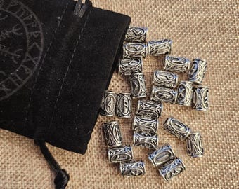 Viking beard beads, Eldar Futhark runes, hair bead set. 24 pieces.