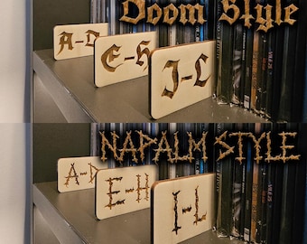 Separador de discos de vinilo metálico A-Z | Para estante de discos de vinilo | Organizador de metal de muerte | Divisores LP de estilo pesado | Registro de divisores alfabéticos