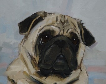 Dog painting an Original oil portrait of a pug by UK artist j Payne