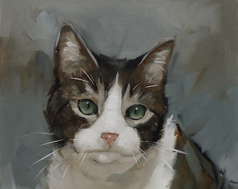 Cat painting an Original oil portrait by UK artist j Payne