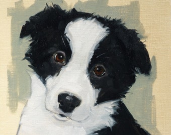 Original oil painting - pet portrait of a border Collie dog  by UK artist j Payne