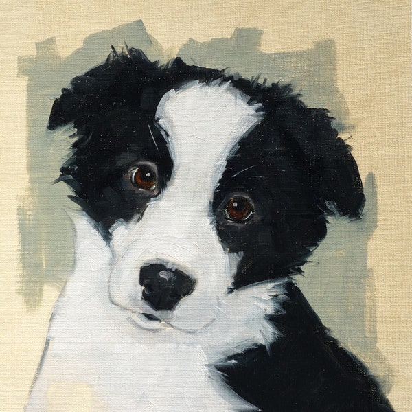 Original oil painting - pet portrait of a border Collie dog  by UK artist j Payne