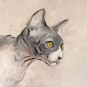Chat sphynx peignant un portrait à l'huile original de l'artiste britannique j Payne