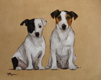 Two jack Russell dogs oil painting an Original portrait by UK artist j Payne