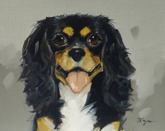 Cavalier king Charles spaniel dog  original oil painting portrait by UK artist j Payne