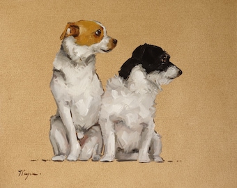 Two jack Russell dogs oil painting an Original portrait by UK artist j Payne