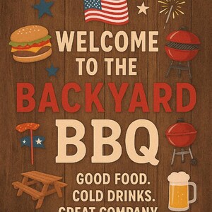 Welcome to the Backyard BBQ Sign | Rustic 8x10” Printable PDF | Summer Picnic Decor | Gingham Patriotic Party Sign | Instant Download