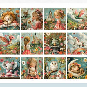 Clipartset betoverde sprookjes – verhalenboek dieren en prinses – 12 hoge resolutie png-bestanden