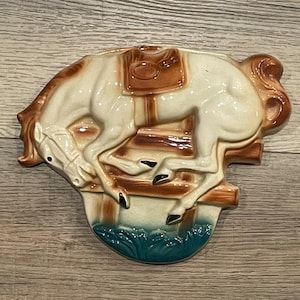 Bucking Bronco Wall Pocket – XL Ceramic Cowboy Art | Rare Western Americana with Yellowstone Soul