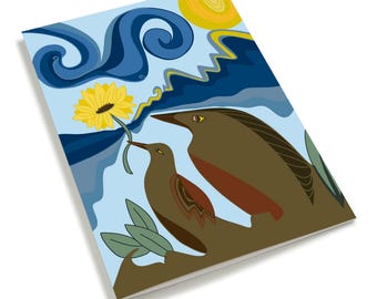 Whimsical Bird Postcard Set - Pack of 10 with Van Gogh Sky - Eco-Friendly and Stylish
