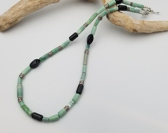 Green Opal Necklace Gemstone Necklace Black Onyx