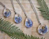 Forget Me Not Blooms Real Flower Blossoms Botanical Resin Pressed Necklace Wire Wrapped Pendant Blue Petals September Birth Flower Terrarium