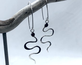 Sterling silver snake French hook earrings, handmade. Elegant and comfortable