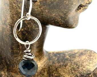 SINGLE Sterling Silver Earring with Argentium Circle & Lapis Dangle