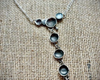 Deep drop Silver Lariat Necklace with Orb Dangles and Aquamarine gemstone
