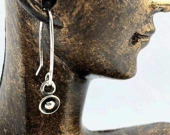 SINGLE Sterling Silver Dangle Earring, Oxidized Disc with Granule