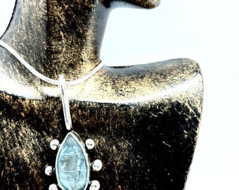 Silver Necklace with Kyanite rosecut teardrop gemstone. Organic and elegant.