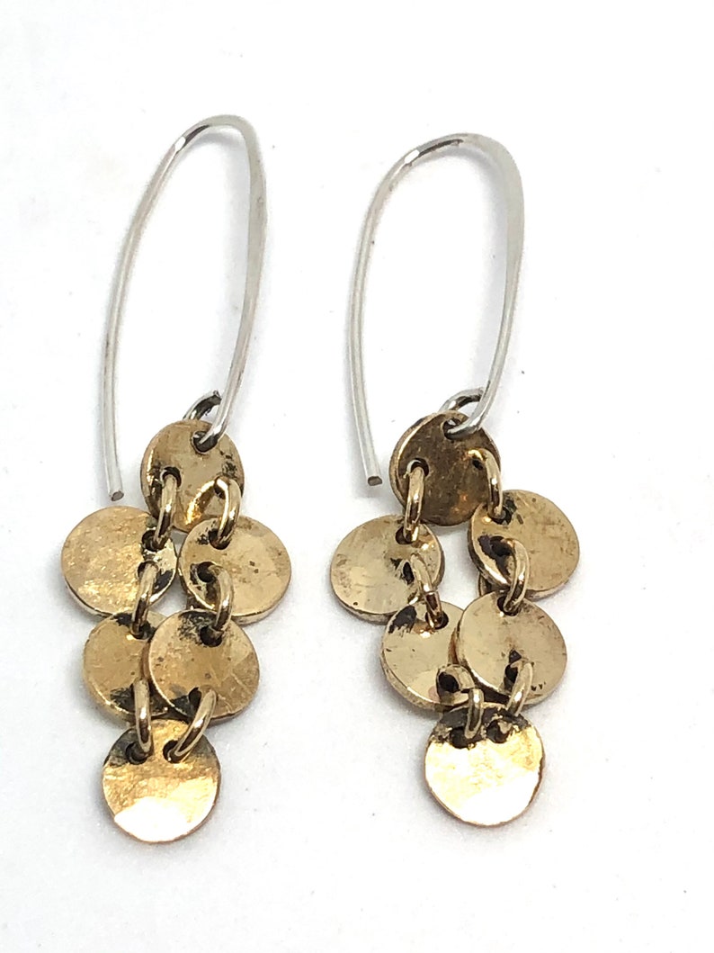 Lin Hall Jewelry Delicate Gold Brass tiny disc dangles earrings handmade