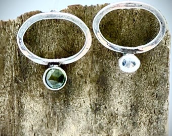 Mismatched Peridot and silver granule Argentium silver post earrings.
