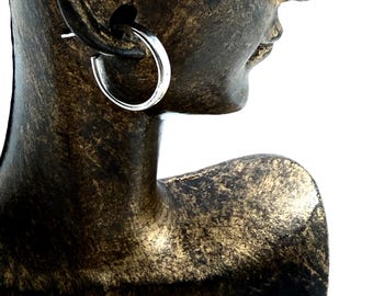SINGLE Argentium Silver Hoop Earring, 1/2" Sterling Silver Post (Silicone Back)