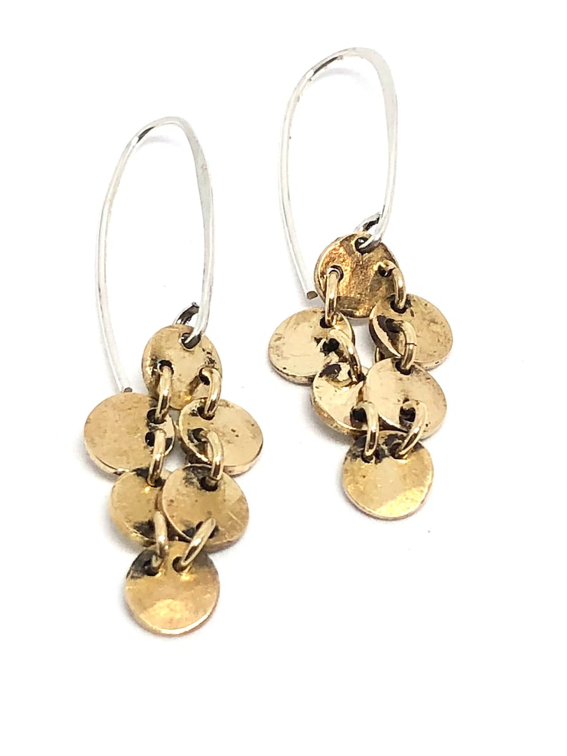 Lin Hall Jewelry Delicate Gold Brass tiny disc dangles earrings handmade