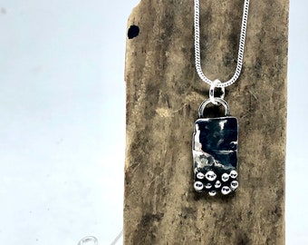 Sterling silver rustic and charming rectangular and recycled silver nuggets necklace. Handmade by Lin Hall