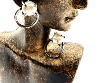 Freshwater pearl and silver post earrings.