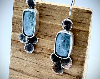 Aqua Kyanite Argentium silver dangle earrings.