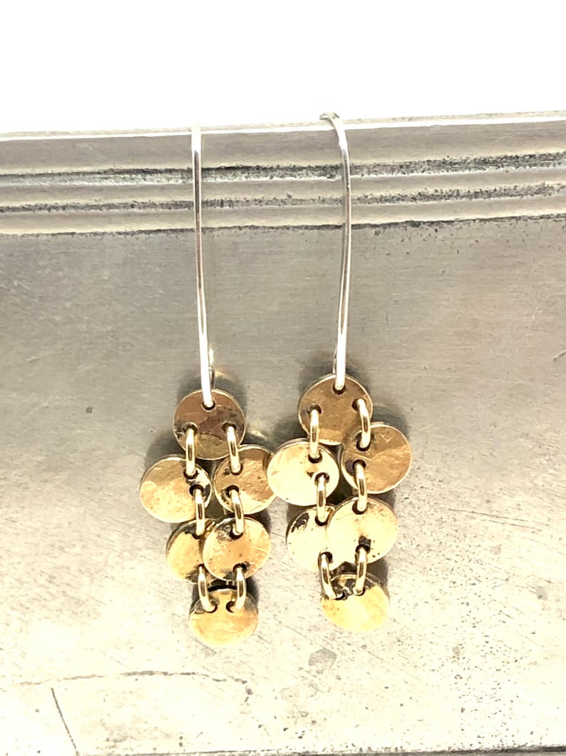 Lin Hall Jewelry Delicate Gold Brass tiny disc dangles earrings handmade