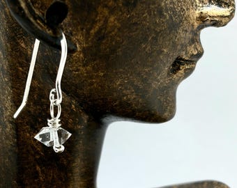 SINGLE Sterling Silver Earring with Faceted Herkimer Diamond Dangle