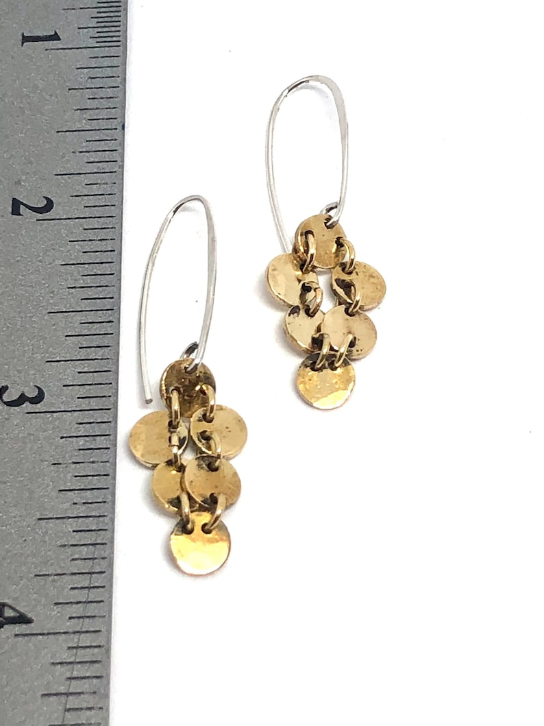 Lin Hall Jewelry Delicate Gold Brass tiny disc dangles earrings handmade
