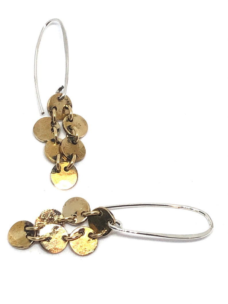 Lin Hall Jewelry Delicate Gold Brass tiny disc dangles earrings handmade