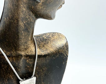 Silver slab Necklace with Aquamarine gemstone. Organic and elegant.