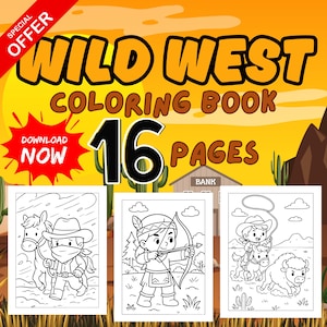 Wild West Coloring Book – 16 Printable Pages | A4 & US Letter Sizes | Instant PDF Download