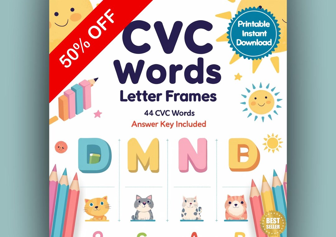 CVC Words Letter Frames Answer Key | 44 CVC Word List | Printable PDF ...
